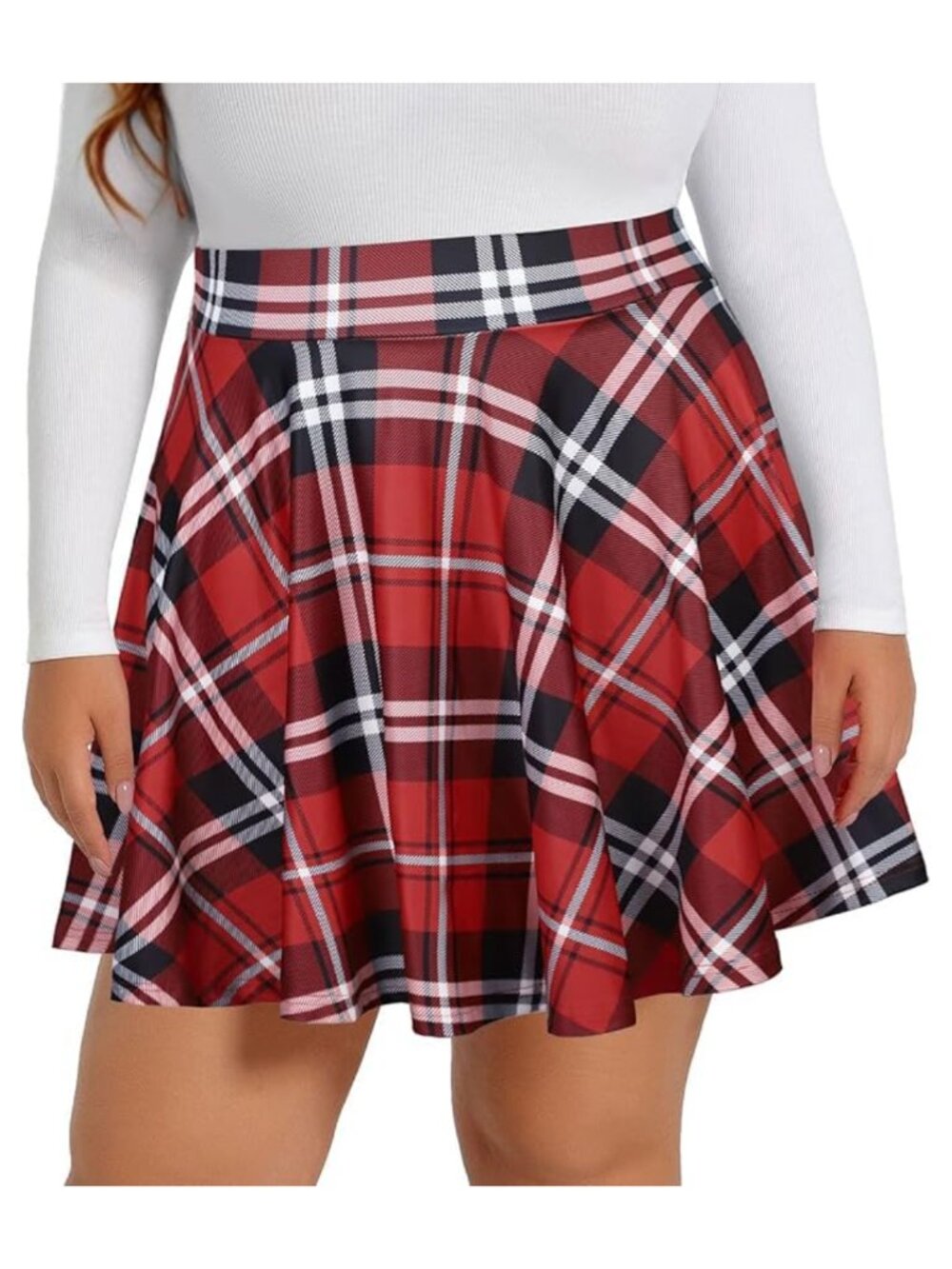 Plus Size Pleated Mini Skater Skirt High Waisted A-Line Flared Stretchy